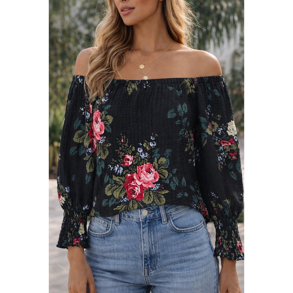 Loft Y2k Off‎ The Shoulder Floral Balloon Sleeve Cottagecore Boho Blouse Size M